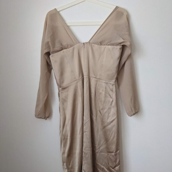 Vintage Cream Dress Sheer Sleeves Midi length Size 10 - Picture 2 of 6